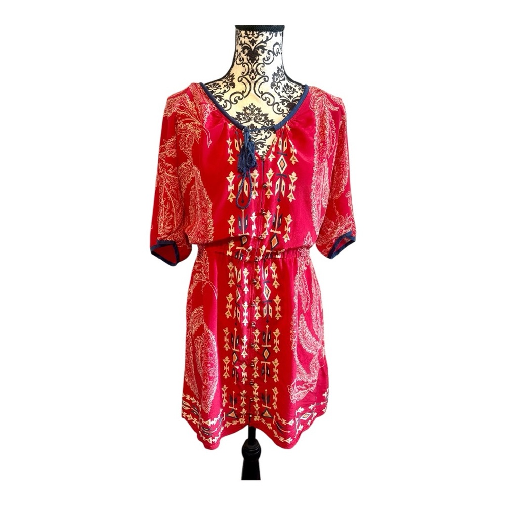 PLENTY BY TRACY REESE Red Boho Print Silk Dress